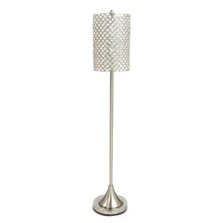 HAZ 12 x 12 x 62 in. Metal Floor Lamp with Crystal Bead Shade, Silver HA3683017